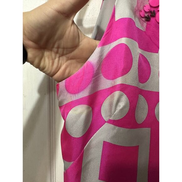 Milly of NY Color Block Geometric Fushia Pink Gray Sequins Mesh Silk Sz 8 Dress - Picture 5 of 7